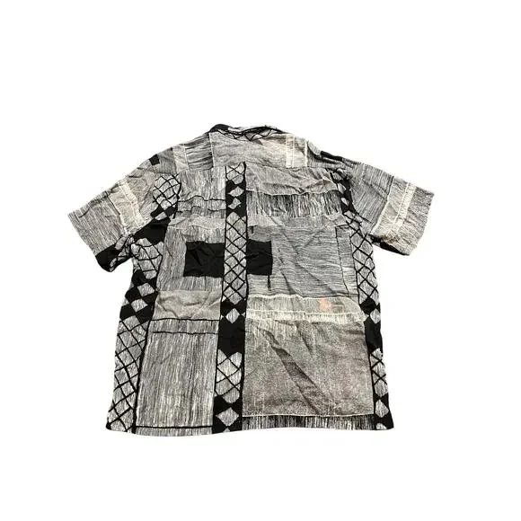 Vintage Jams World Rayon Shirt Geometric Black White Retro Surf Mens Size Med‎